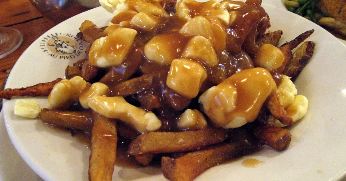 Poutine with cheese curds and french fries.